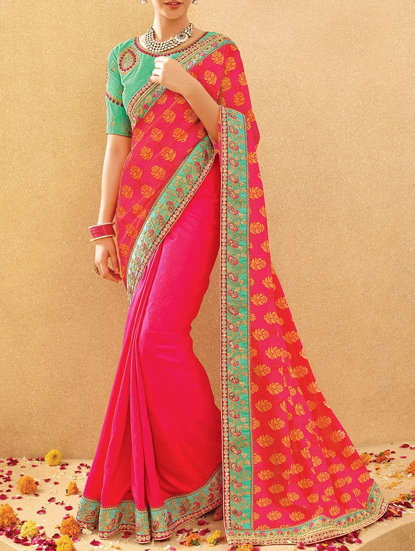 pink silk half & half saree