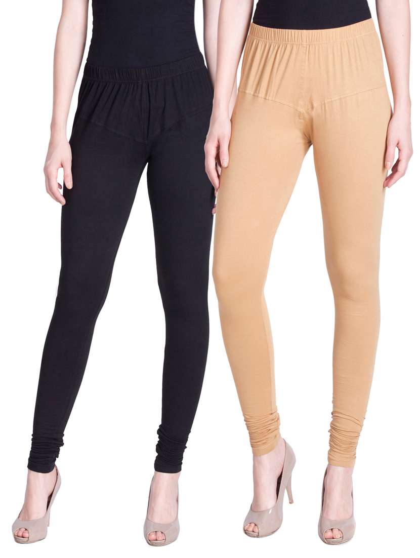 set of 2 multicolored cotton spandex leggings