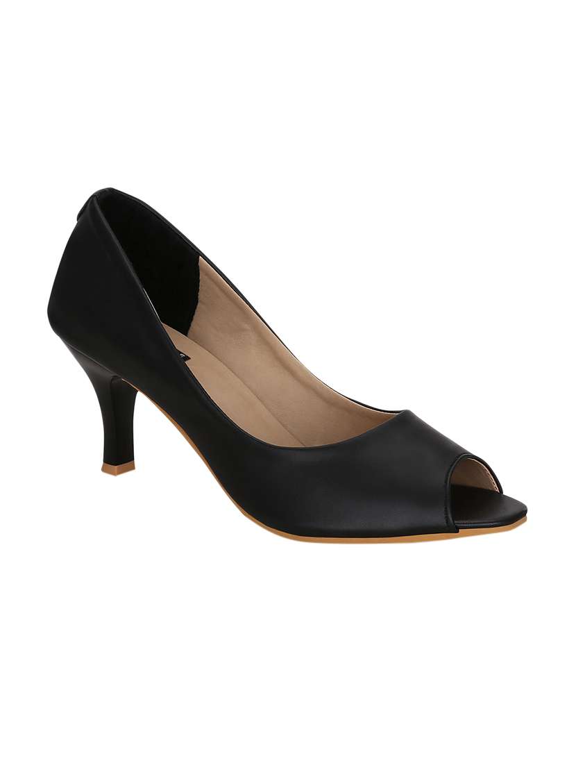 black faux leather slip on sandals