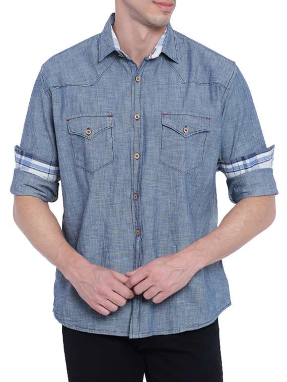 blue cotton casual shirt