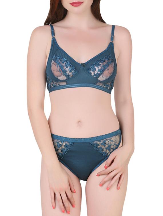 blue hosiery bra and panty set - 13940135 -  Zoom Image - 0