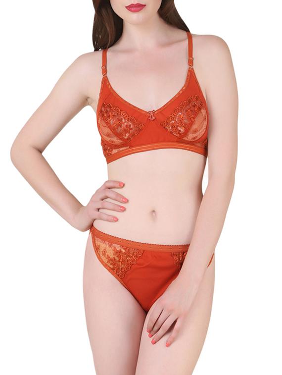 orange hosiery bra and panty set - 13940136 - Zoom Image - 0
