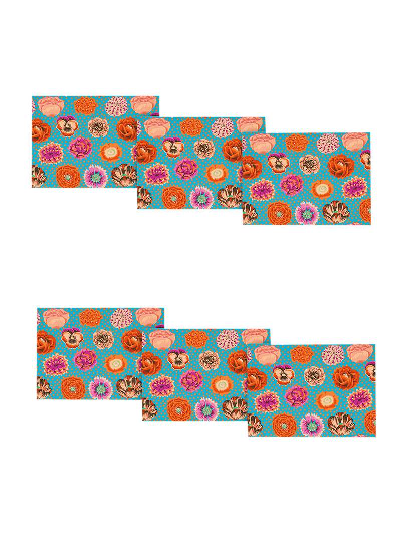 blue polyester floral printed set of 6 table mat