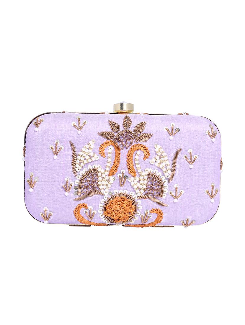 purple metal structured clutch - 13949077 - Standard Image - 3