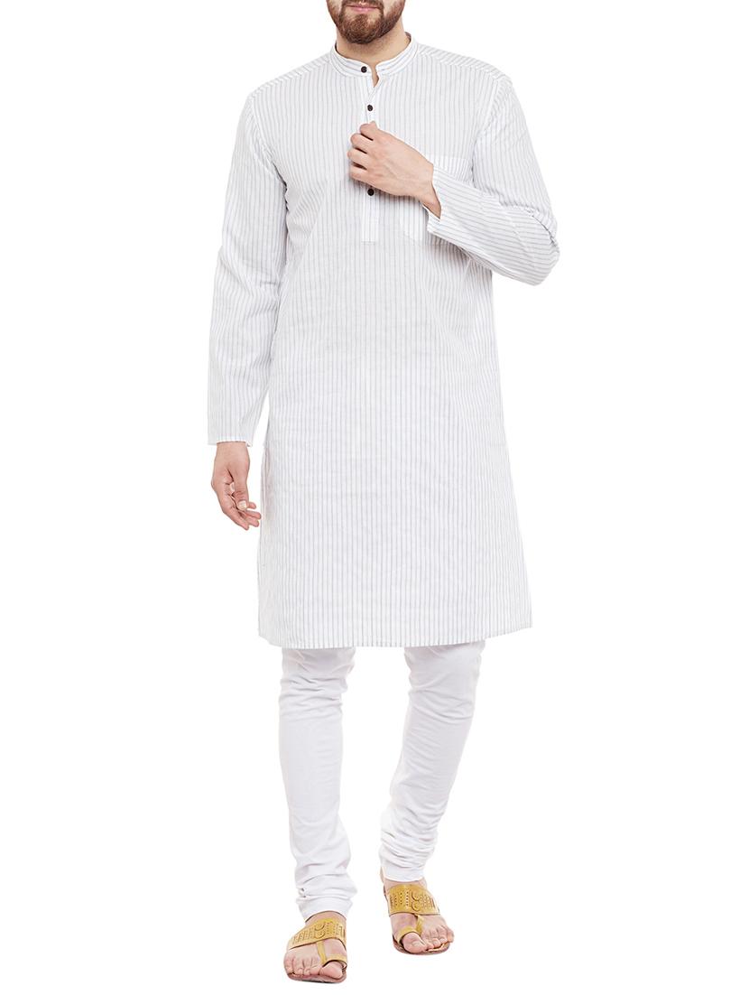 white cotton long kurta - 13953422 - Zoom Image - 0