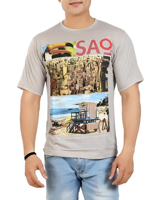 grey cotton front print t-shirt - 13959763 - Standard Image - 0