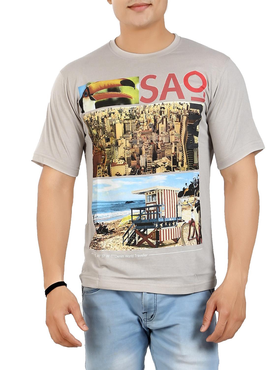 grey cotton front print t-shirt - 13959763 - Zoom Image - 0