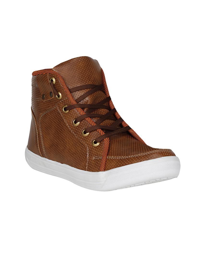 tan leatherette lace up sneaker - 13960103 - Zoom Image - 0
