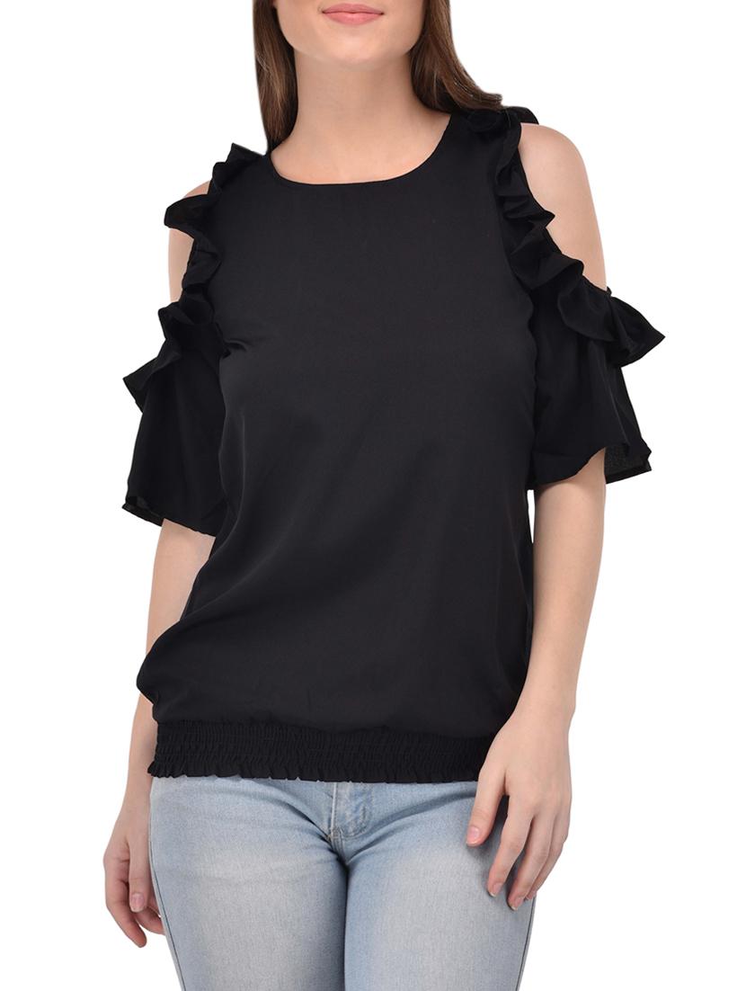 women's ruffle round neck top - 13961915 - Zoom Image - 0