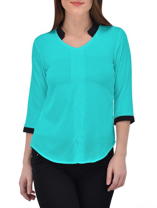 contrast collar and sleeved top - 13961947 -  Standard Image - 0