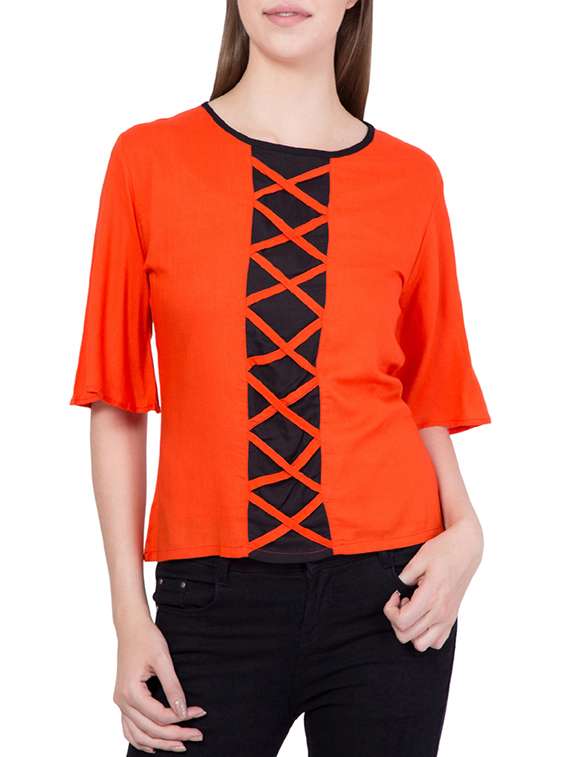 orange cotton casual top