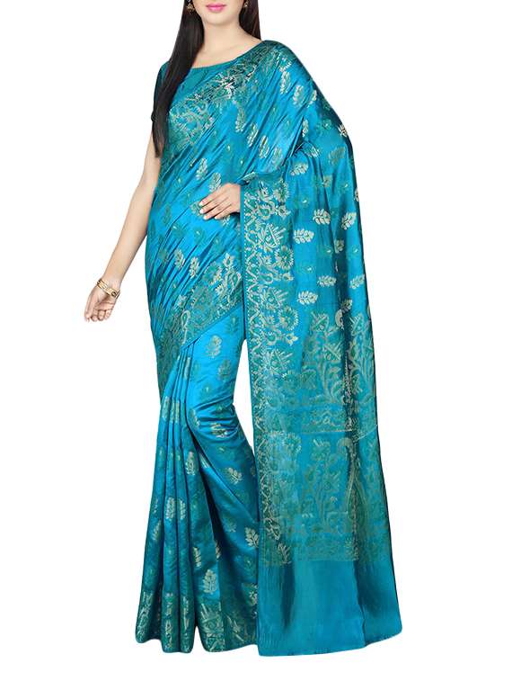 blue dupion banarasi saree with blouse