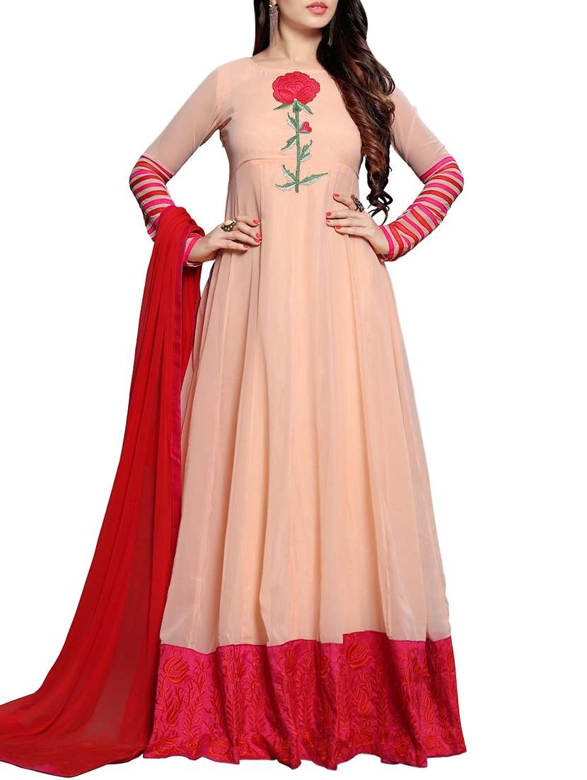 Embroidered semi-stitched anarkali suit