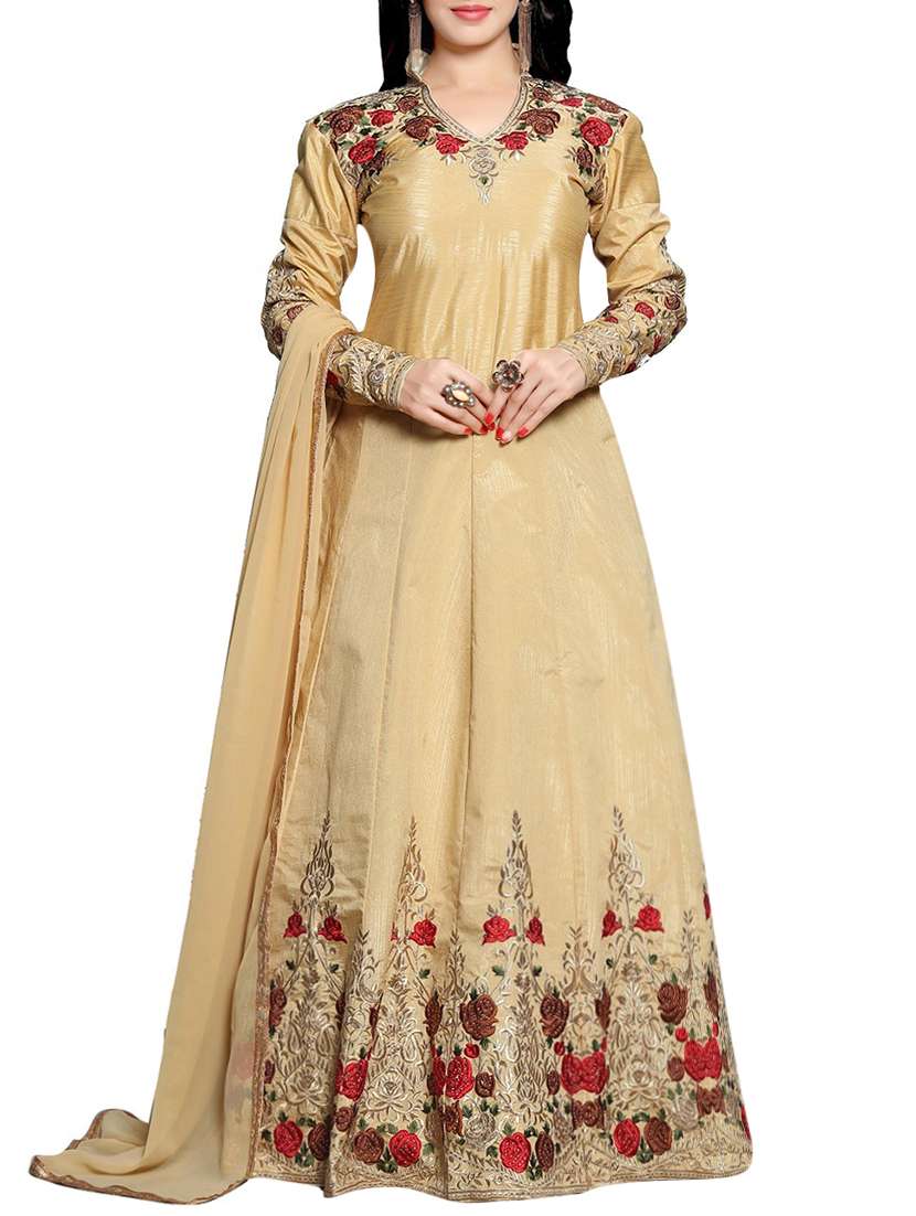 Embroidered semi-stitched anarkali suit