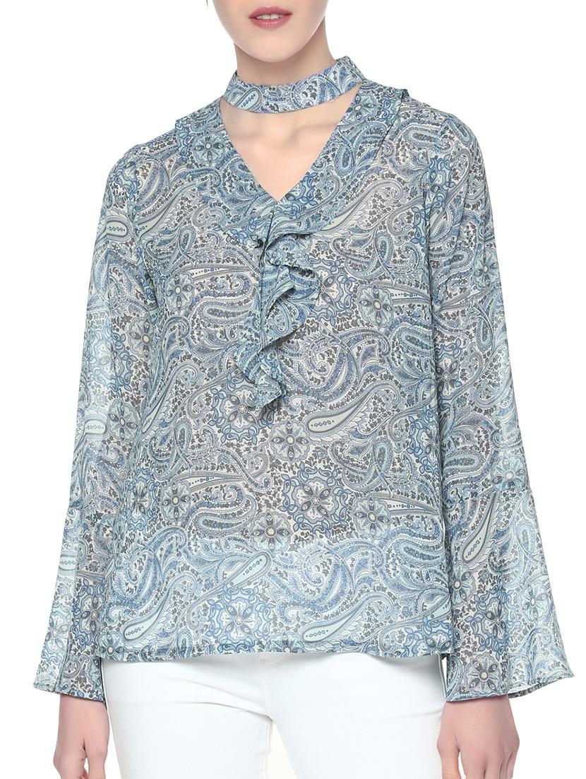 blue paisley printed ruffle top - 13973641 -  Zoom Image - 0