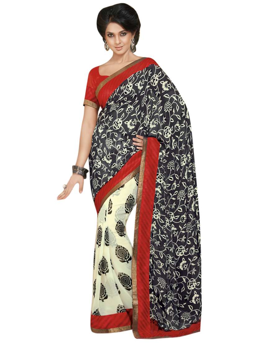 black georgette half and half saree with blouse