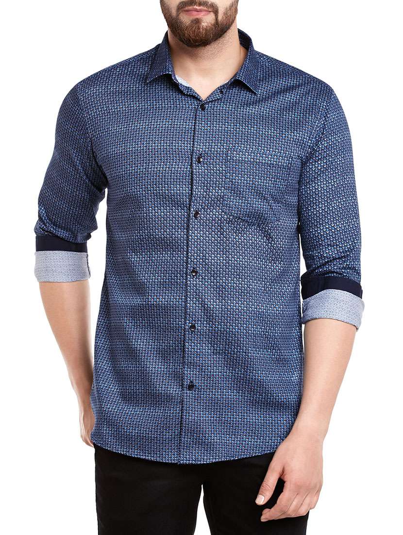 blue cotton blend casual shirt - 13974397 - Zoom Image - 0