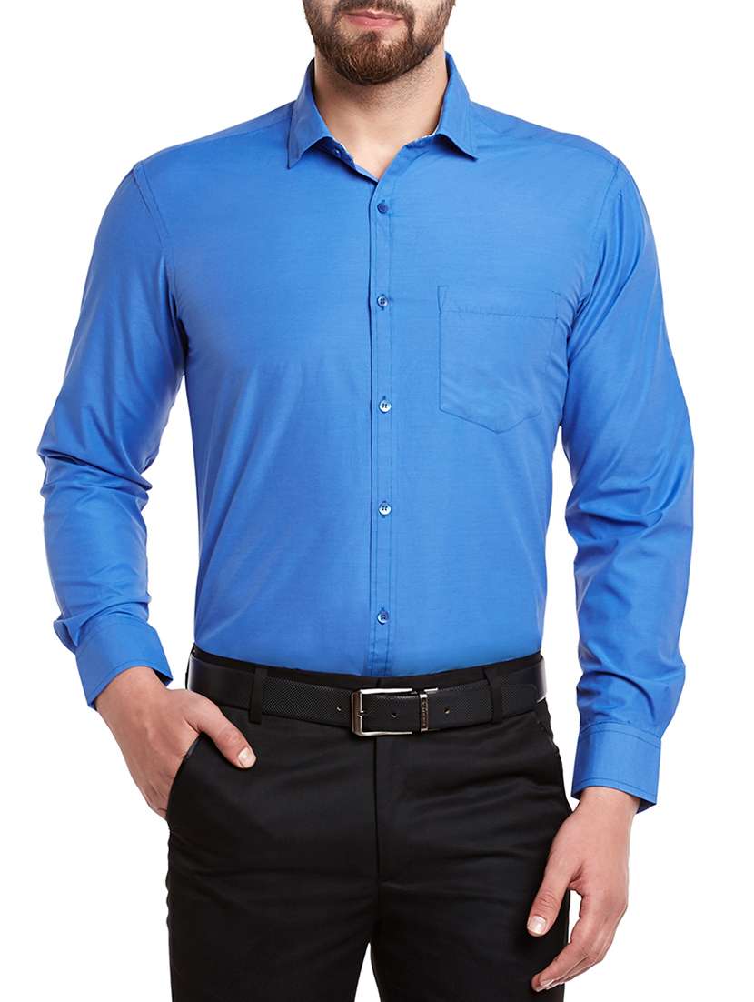 blue cotton blend formal shirt - 13974406 - Zoom Image - 0