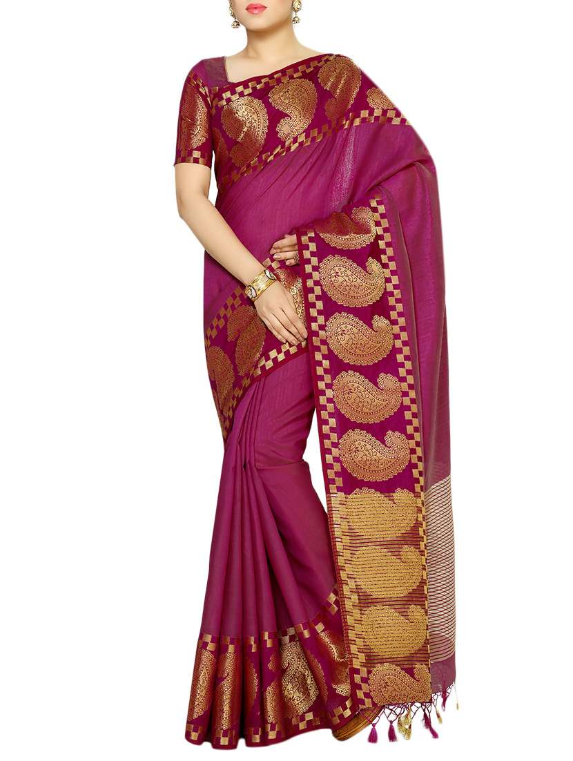 magenta art silk bordered saree