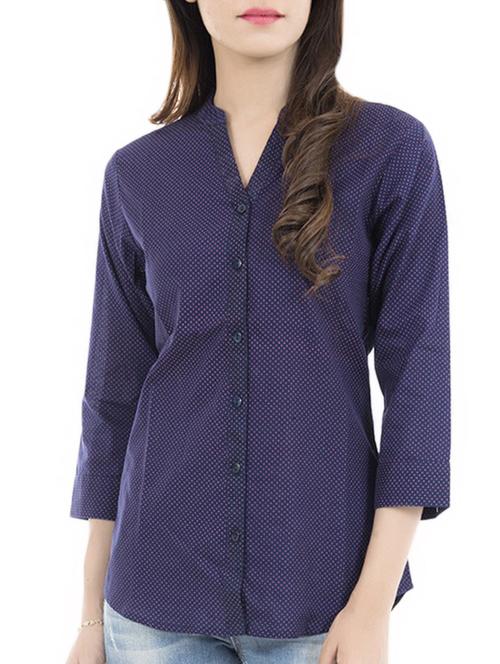 navy blue printed cotton regular shirt - 13984430 - Standard Image - 0