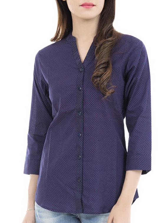 navy blue printed cotton regular shirt - 13984430 - Zoom Image - 0