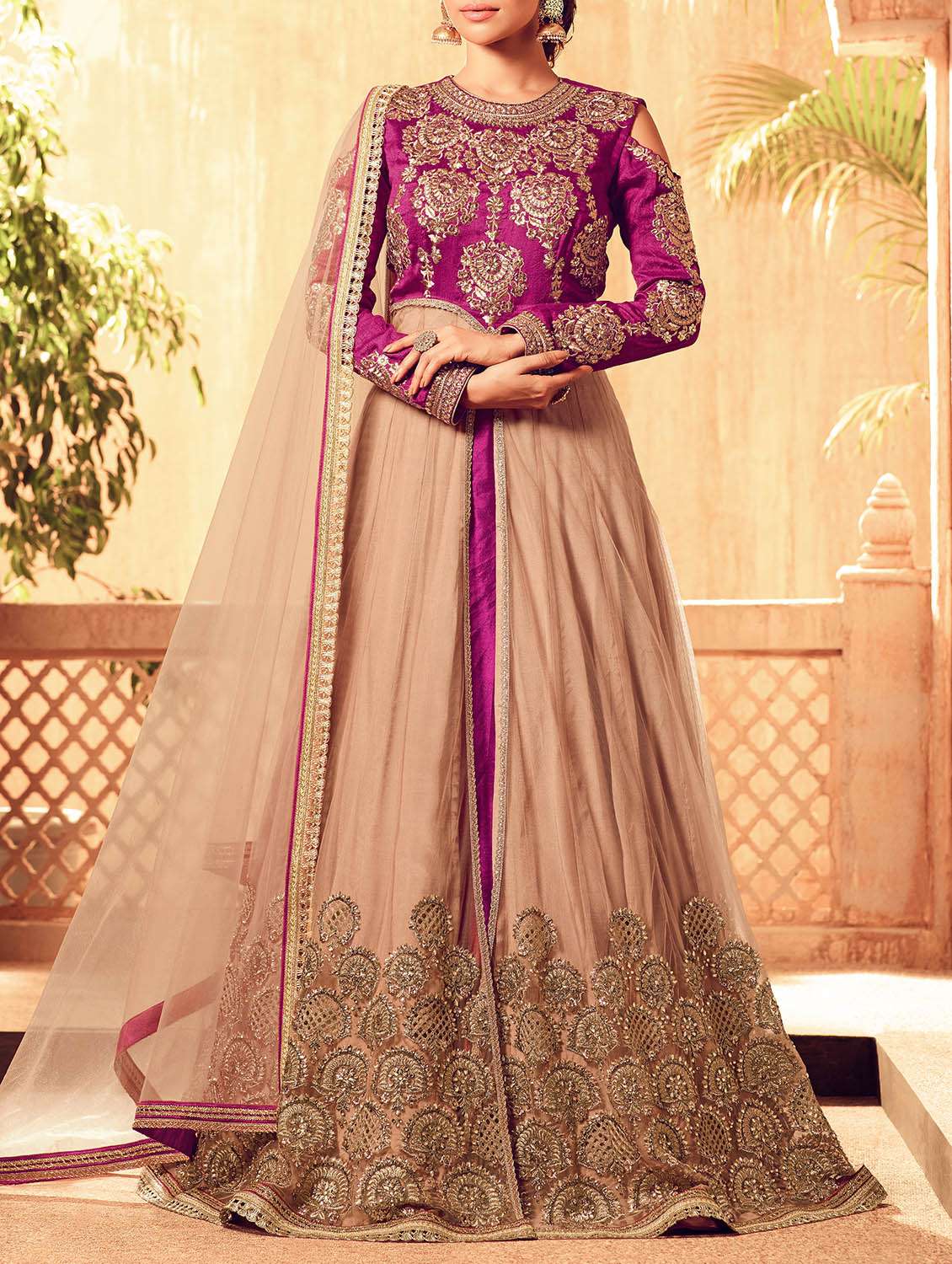 beige net unstitched suit