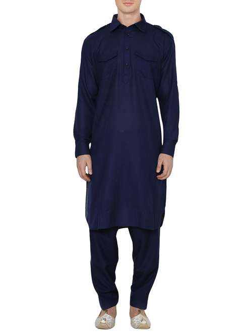 navy blue cotton pathani set - 13990011 -  Standard Image - 0