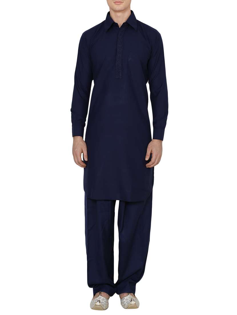 blue cotton pathani ethnic wear set