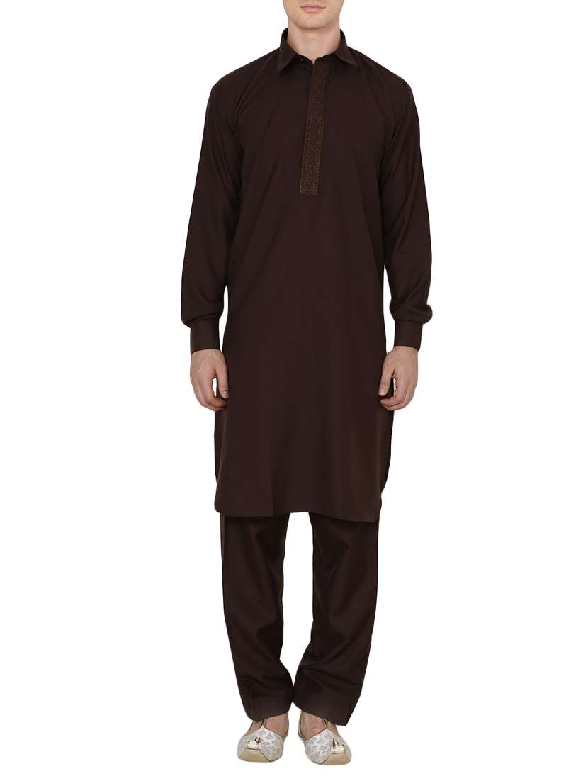 brown cotton pathani ethnic wear set - 13990016 -  Zoom Image - 0