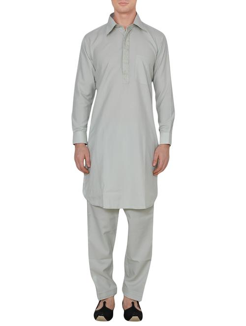 grey cotton pathani ethnic wear set - 13990018 -  Standard Image - 0