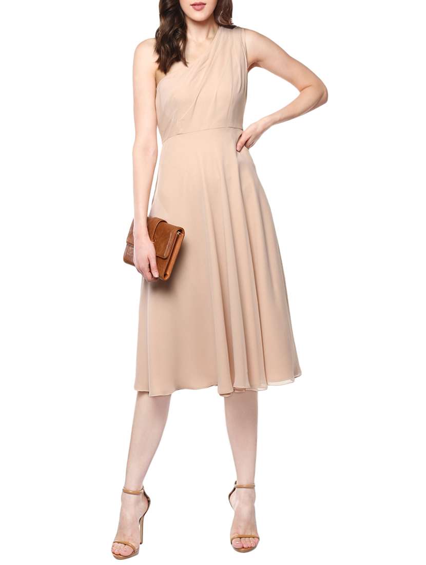 single shoulder solid skater dress