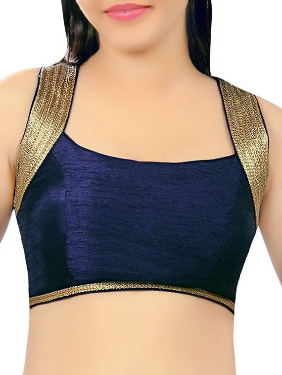 navy blue dupion solid blouse