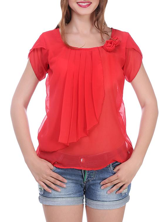 red georgette layered top - 13996931 - Zoom Image - 0