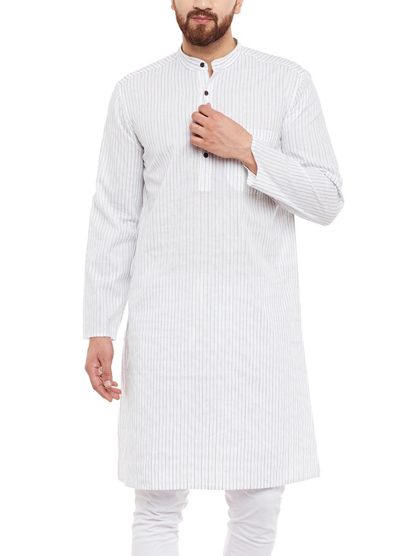 white cotton long kurta - 14001336 - Zoom Image - 0