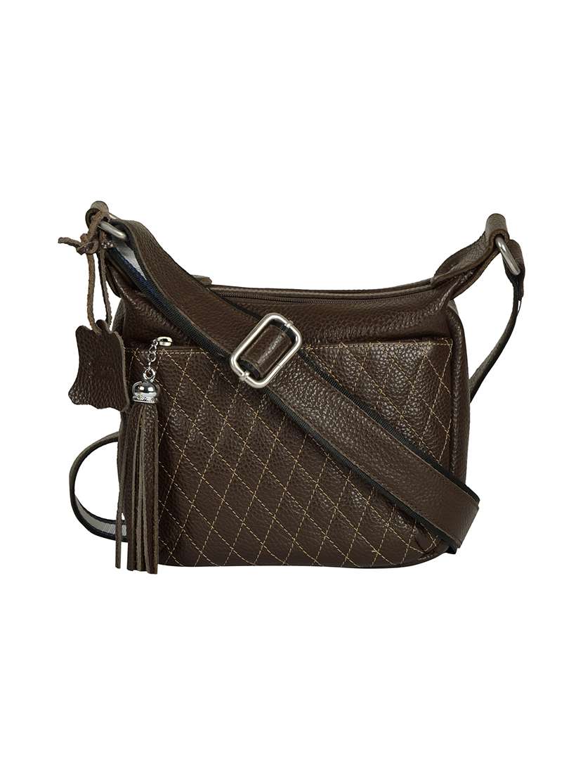 brown leather sling bag