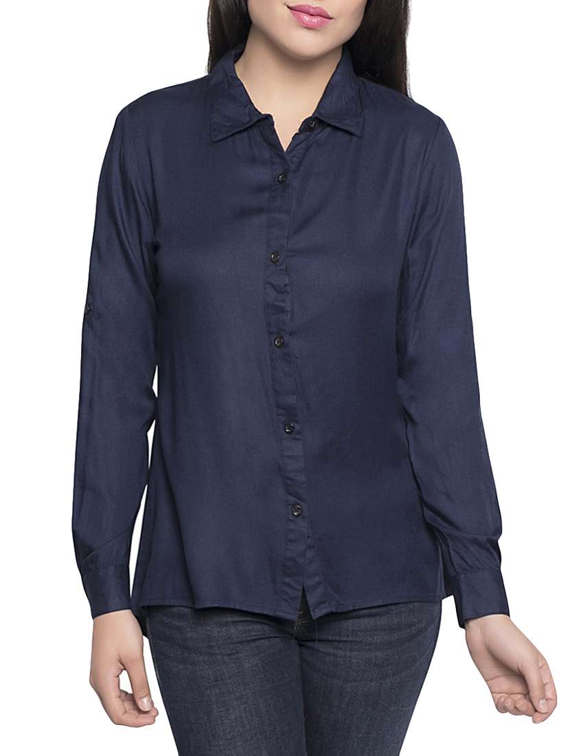 navy blue viscose regular shirt