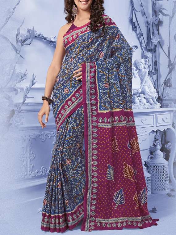 women's bandhani blue colored saree with blouse