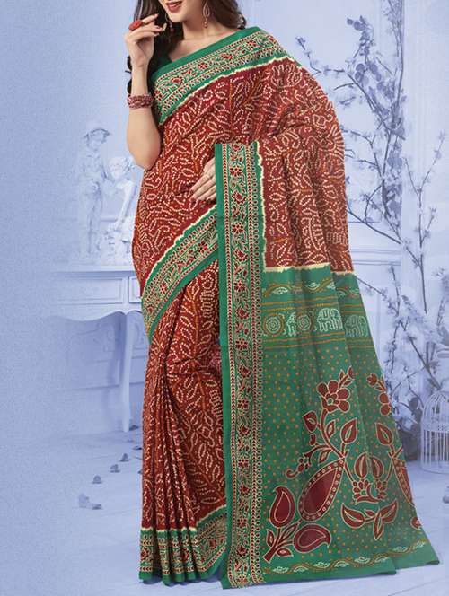 women's bandhani maroon colored saree with blouse - 14003493 -  Standard Image - 0