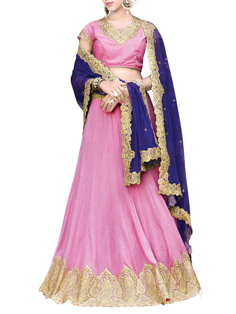 pink art silk flared lehenga