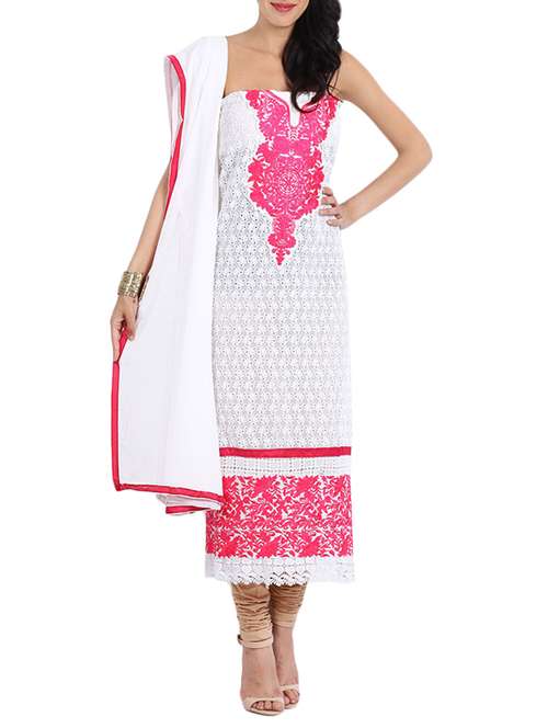 white georgette pakistani dress material - 14009862 -  Standard Image - 0