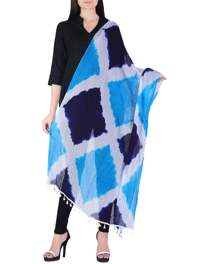 blue cotton tie & dye dupatta - 14010279 - Zoom Image - 0