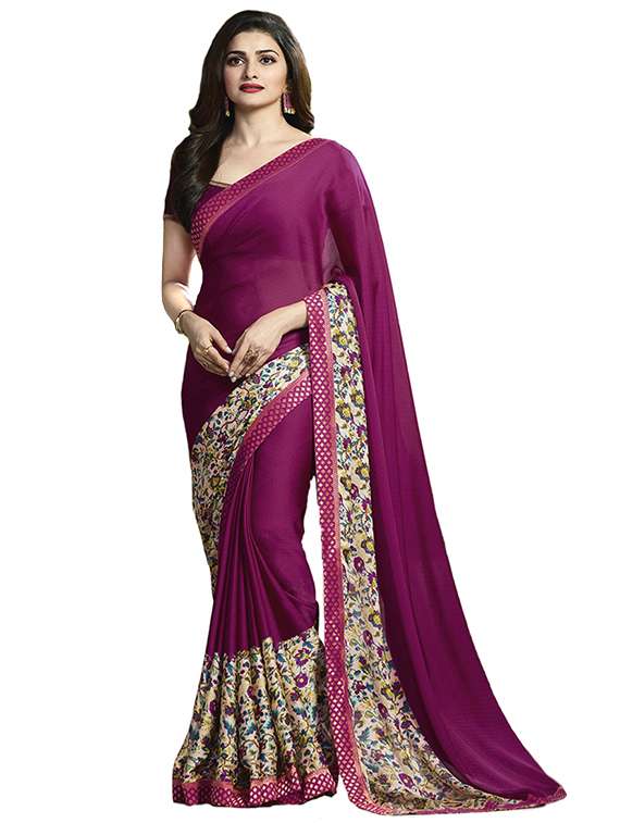 purple printed georgette saree with blouse