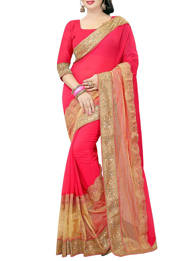 pink bordered saree
