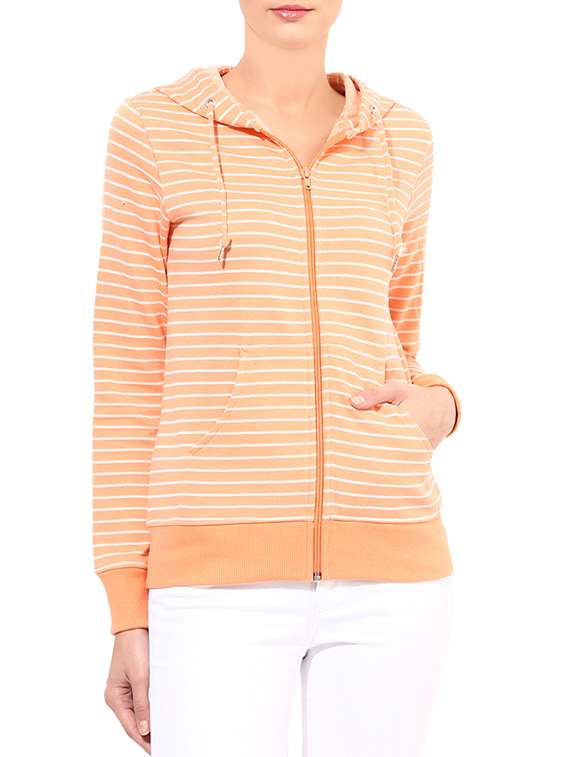 long sleeved striped hooded jacket