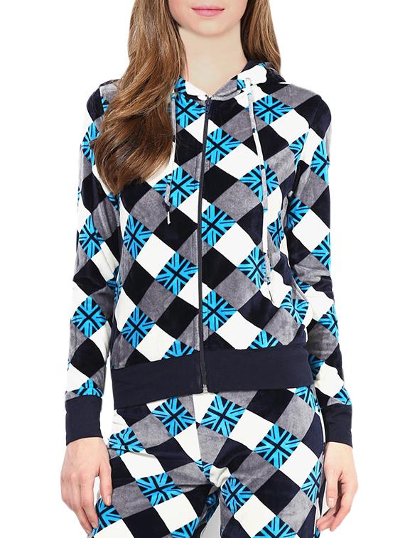 women checkered long sleeve hooded sweatshirt 