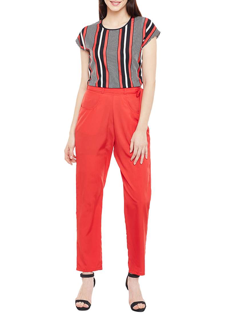 red crepe jumpsuit