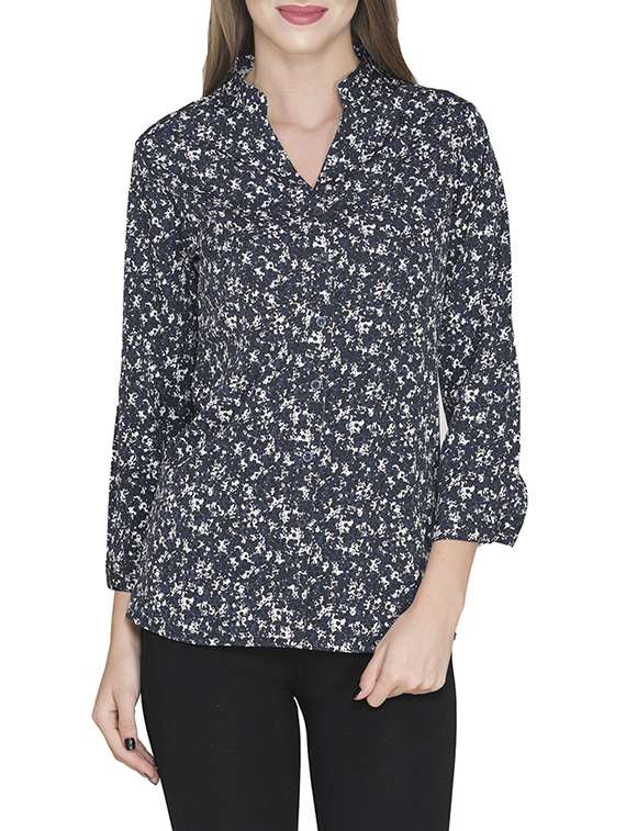 blue printed crepe shirt