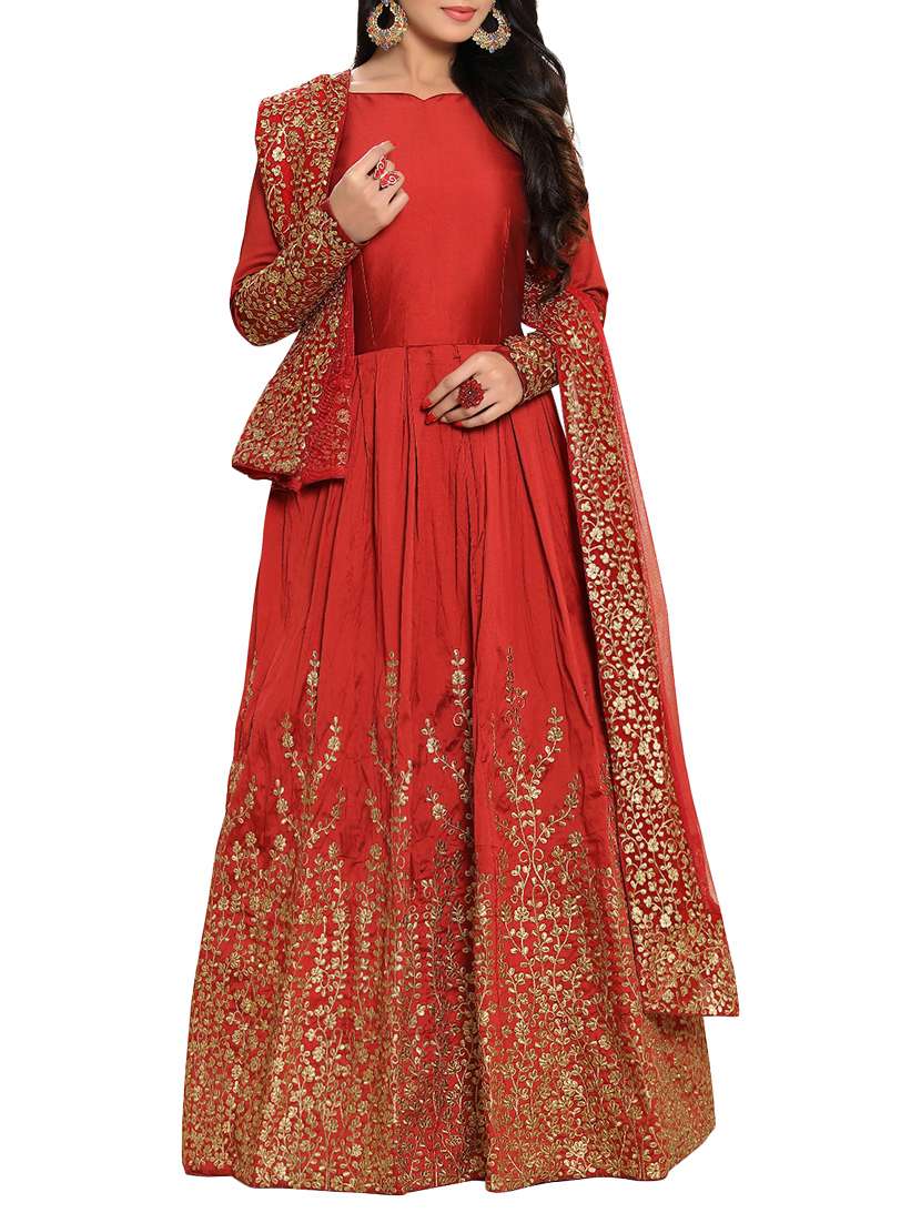 embroidered semi-stitched anarkali suit