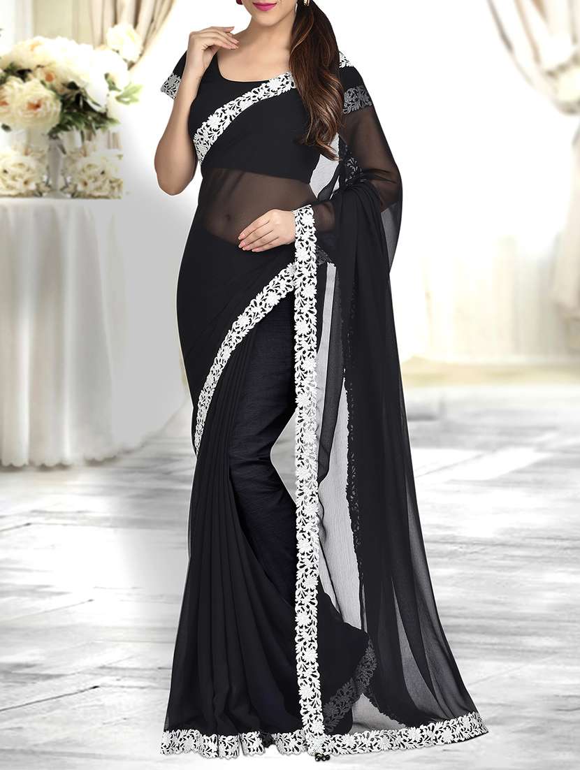 black georgette bordered saree with blouse