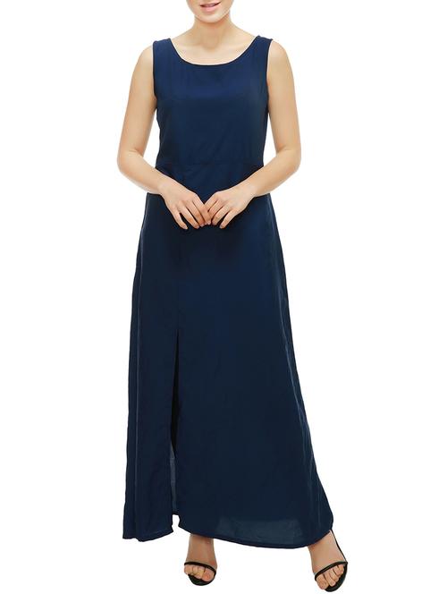 navy blue solid crepe tunic - 14050872 - Standard Image - 0